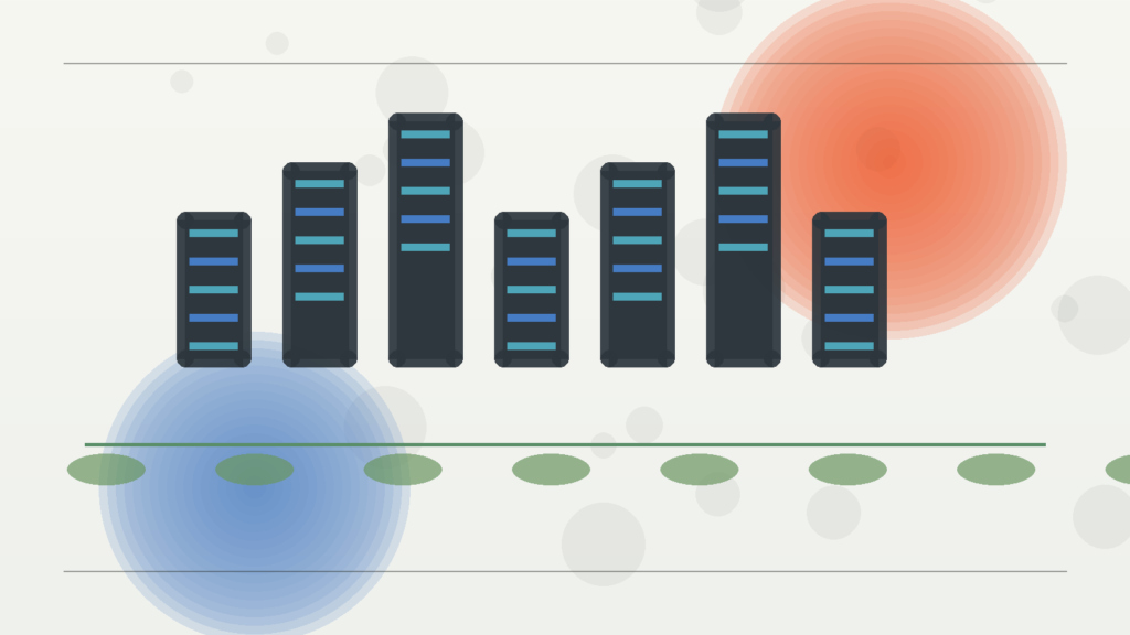 Abstract editorial illustration of data-center infrastructure, communities, and large-scale AI investment.