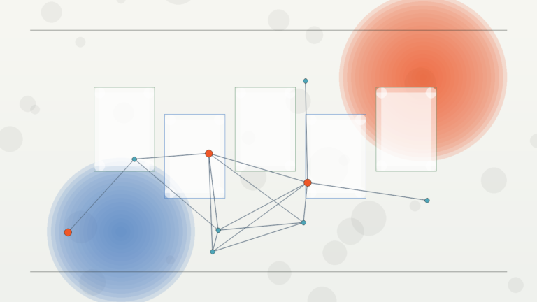 Abstract editorial illustration of AI search, web research, citations, and connected information discovery.